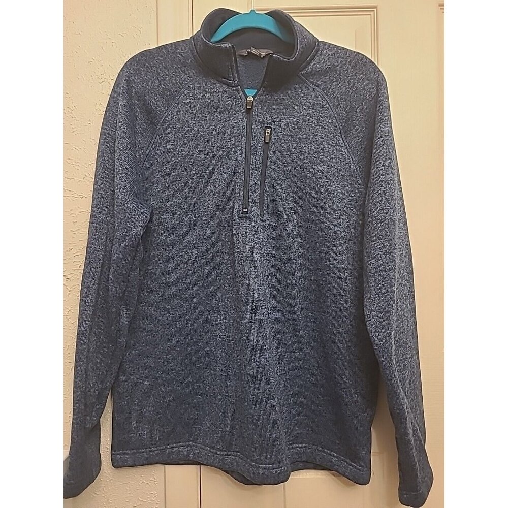 Eddie Bauer 1/4 Zip Pullover Mens Large Blue Fleece Sweater Jacket Mock 1/2 Top